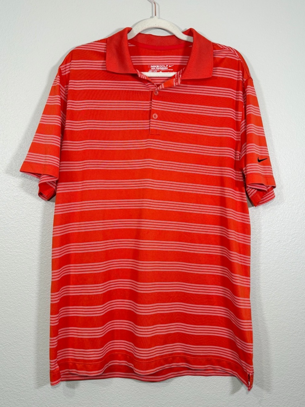 Nike Golf Tour Performance Polo Orange White Stripe Shirt Athletic DRI-FIT Men L